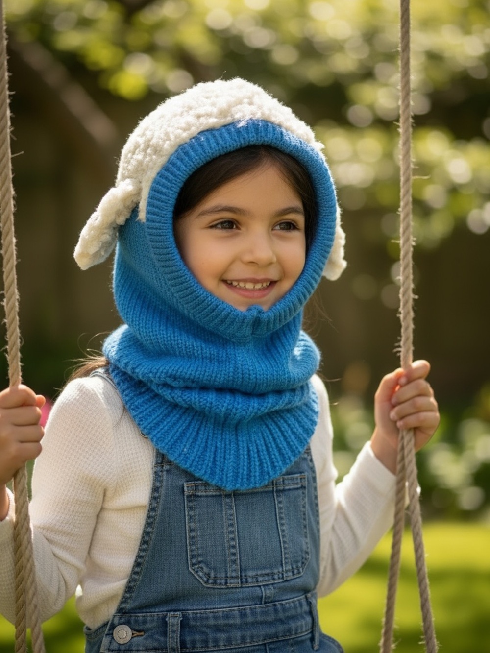Blue Kids Knit Sheep Hat Hood - Cozy Winter Balaclava